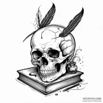 A skull used as an inkwell with a quill — эскиз тату (№1749792542_0, 13.06.2025 05:29) — Tatufoto.com