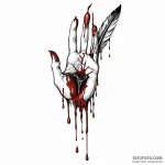 A hand writing with a quill that drips blood — эскиз тату (№1749792672_0, 13.06.2025 05:31) — Tatufoto.com