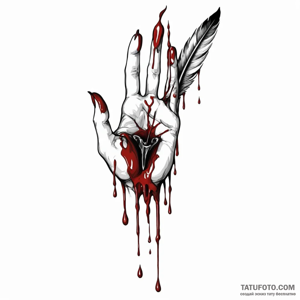 A hand writing with a quill that drips blood - эскиз тату (№1749792672_0, 13.06.2025 05:31) — Tatufoto.com
