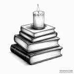 A stack of old books with a lit candle on top — эскиз тату (№1749792736_0, 13.06.2025 05:32) — Tatufoto.com