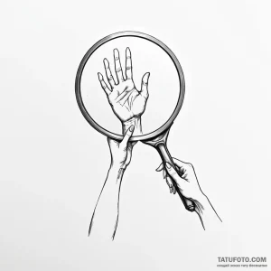 A hand mirror reflecting a ghostly figure - эскиз тату (№1749793064_0, 13.06.2025 05:37) — Tatufoto.com