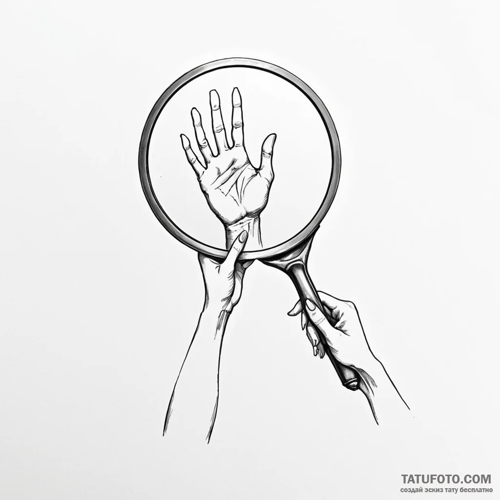 A hand mirror reflecting a ghostly figure — эскиз тату (№1749793064_0, 13.06.2025 05:37) — Tatufoto.com