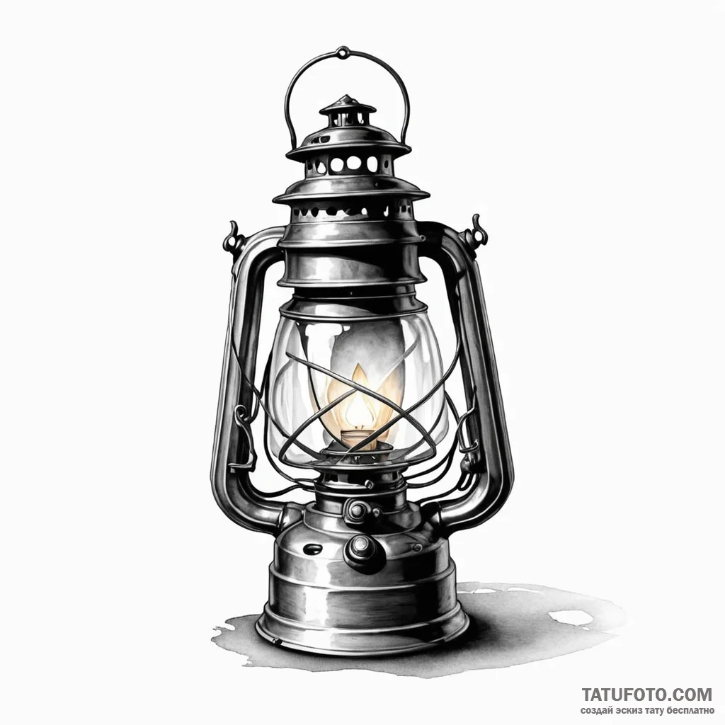 An antique lantern casting long shadows — эскиз тату (№1749793131_0, 13.06.2025 05:38) — Tatufoto.com