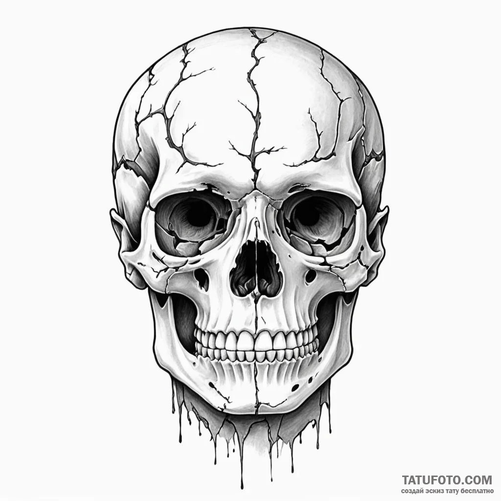 A half-human, half-skeleton face - эскиз тату (№1749793389_0, 13.06.2025 05:43) — Tatufoto.com