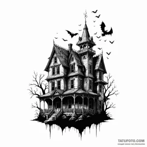 A haunted house silhouette - эскиз тату (№1749793585_0, 13.06.2025 05:46) — Tatufoto.com