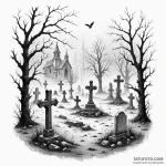 A graveyard scene with fog — эскиз тату (№1749793741_0, 13.06.2025 05:49) — Tatufoto.com