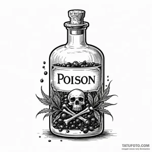 An apothecary bottle labeled "poison" - эскиз тату (№1749793807_0, 13.06.2025 05:50) — Tatufoto.com