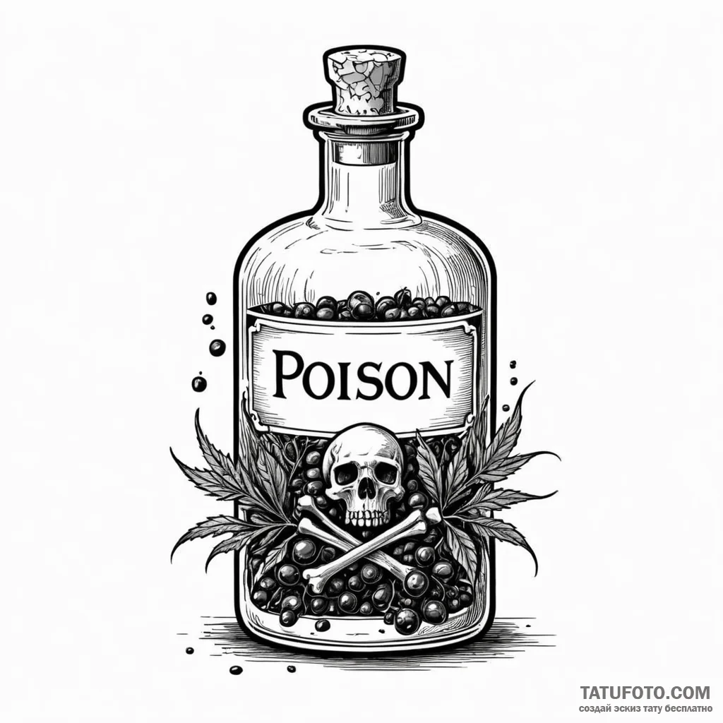 An apothecary bottle labeled «poison» — эскиз тату (№1749793807_0, 13.06.2025 05:50) — Tatufoto.com