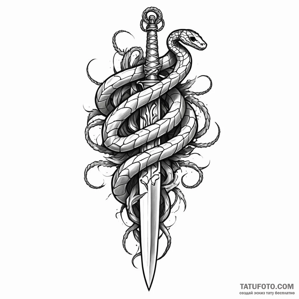 A dagger with a snake coiled around it — эскиз тату (№1749793873_0, 13.06.2025 05:51) — Tatufoto.com