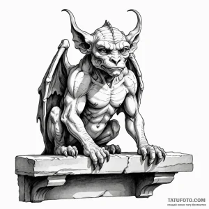 Gargoyle on a ledge (is there, but can be a c... - эскиз тату (№1749794199_0, 13.06.2025 05:56) — Tatufoto.com
