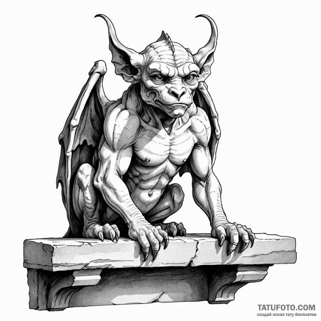 Gargoyle on a ledge (is there, but can be a c... - эскиз тату (№1749794199_0, 13.06.2025 05:56) — Tatufoto.com