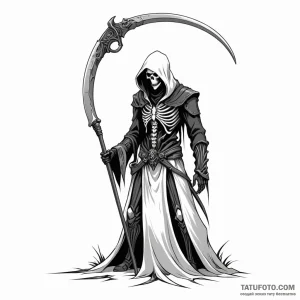 Reaper's scythe leaning against a wall - эскиз тату (№1749794262_0, 13.06.2025 05:57) — Tatufoto.com