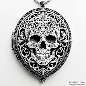 A filigree locket with a skull inside - эскиз тату (№1749794327_0, 13.06.2025 05:58) — Tatufoto.com