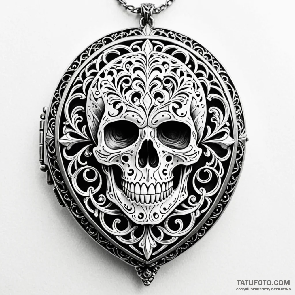 A filigree locket with a skull inside - эскиз тату (№1749794327_0, 13.06.2025 05:58) — Tatufoto.com