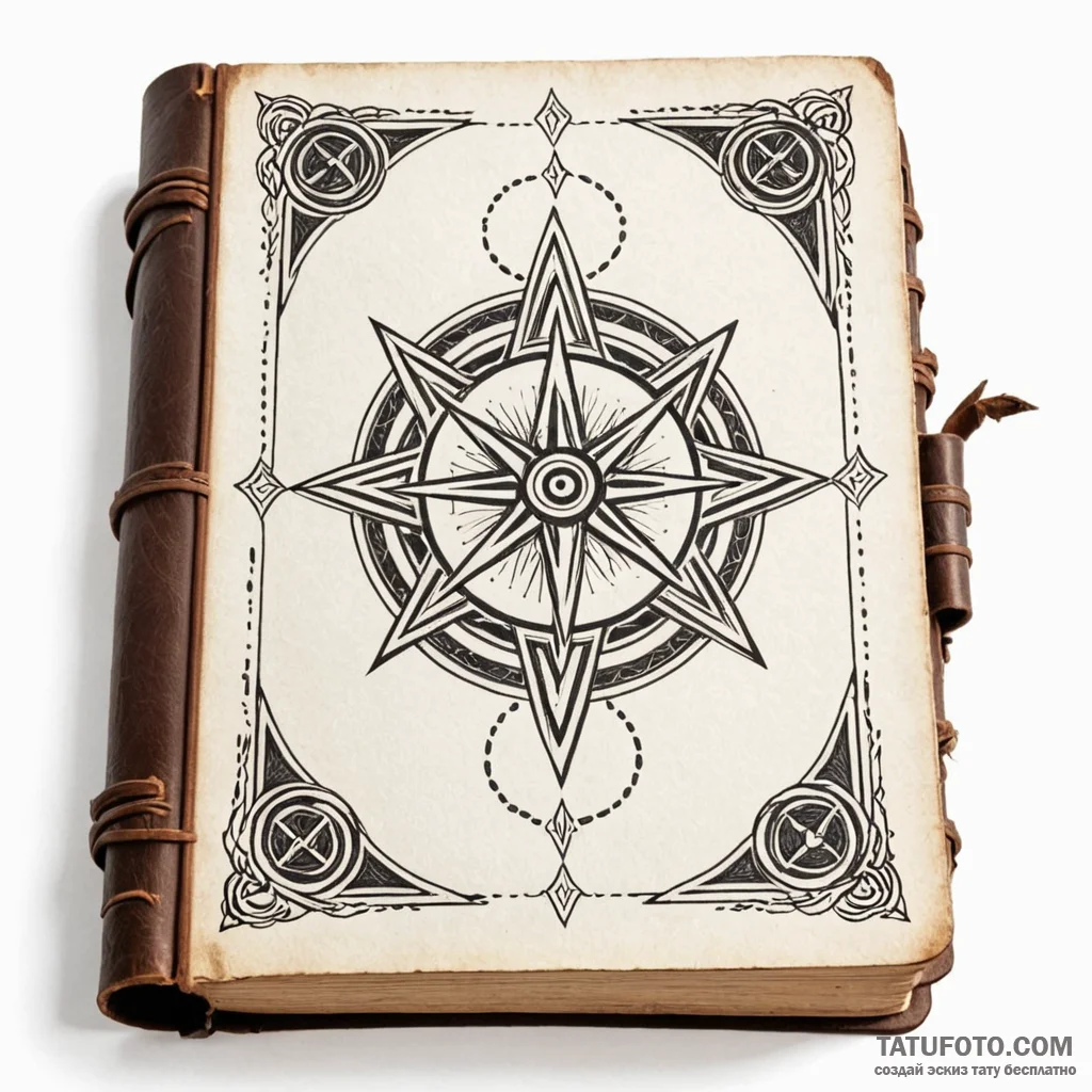 An old, leather-bound grimoire - эскиз тату (№1749794393_0, 13.06.2025 05:59) — Tatufoto.com