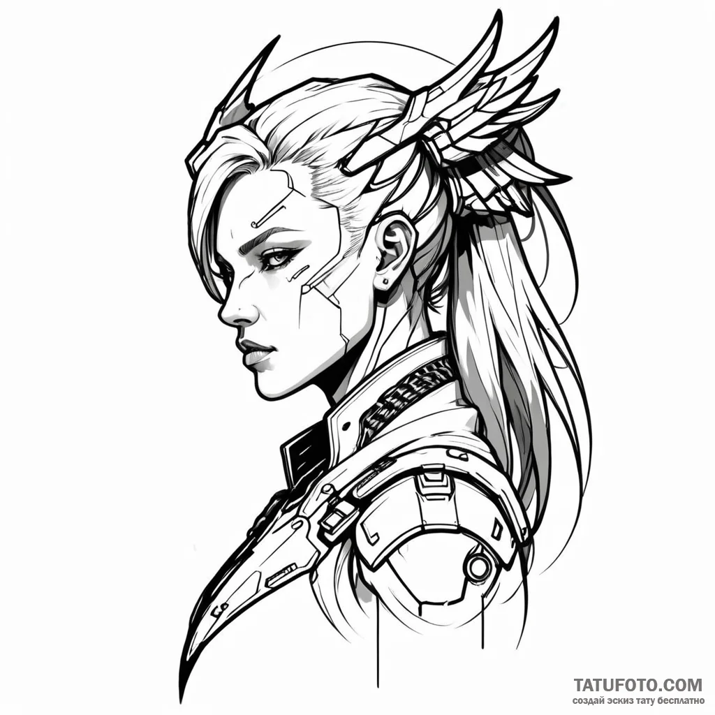 Cyberpunk valkyrie — эскиз тату (№1749795170_0, 13.06.2025 06:12) — Tatufoto.com