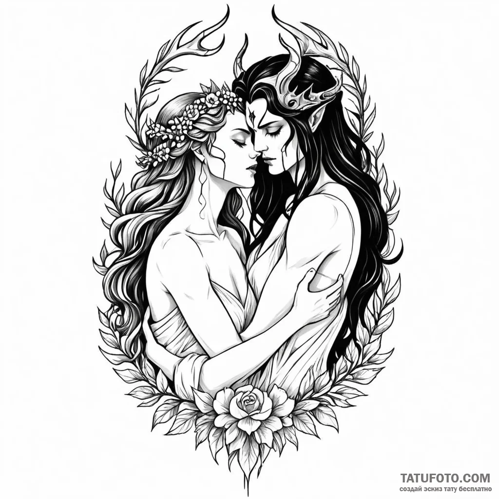 Hades and persephone’s embrace — эскиз тату (№1749795235_0, 13.06.2025 06:13) — Tatufoto.com