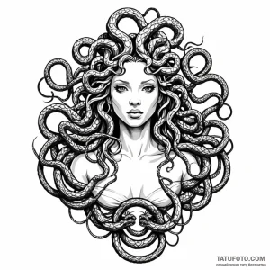Medusa with snakes made of wires - эскиз тату (№1749795362_0, 13.06.2025 06:16) — Tatufoto.com
