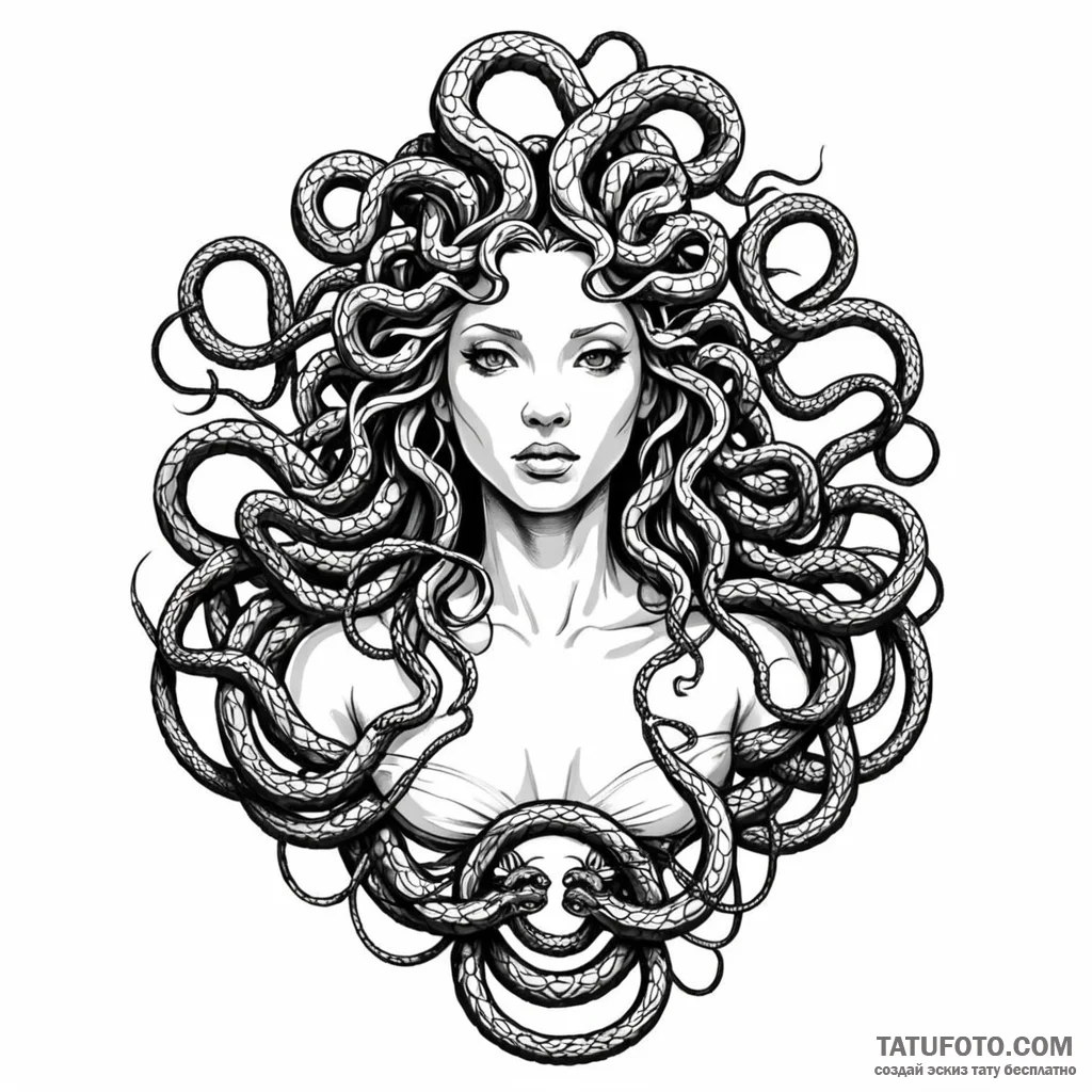 Medusa with snakes made of wires — эскиз тату (№1749795362_0, 13.06.2025 06:16) — Tatufoto.com