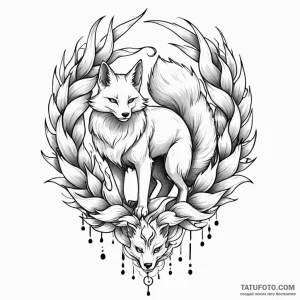 A kitsune with its nine tails - эскиз тату (№1749795622_0, 13.06.2025 06:20) — Tatufoto.com