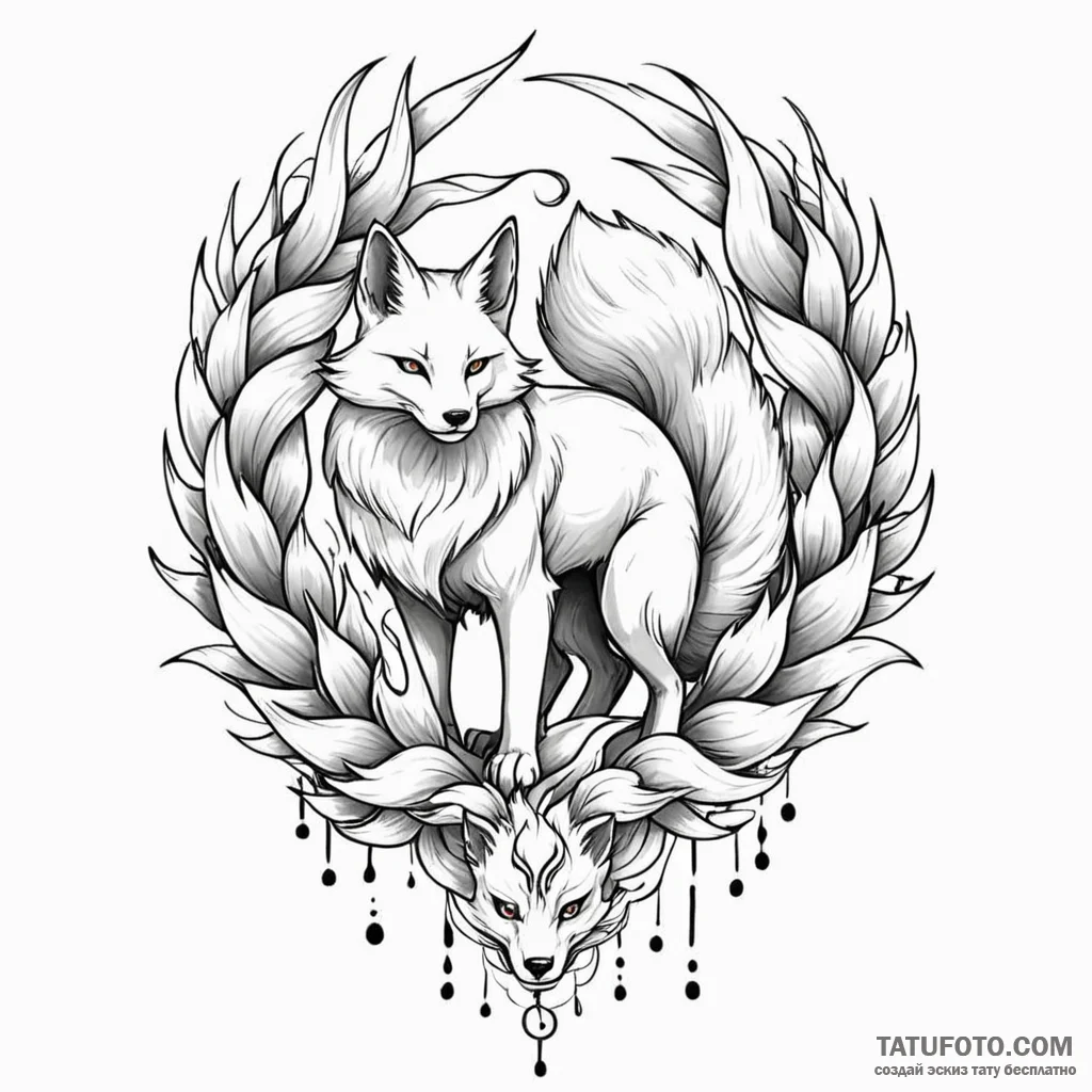 A kitsune with its nine tails — эскиз тату (№1749795622_0, 13.06.2025 06:20) — Tatufoto.com