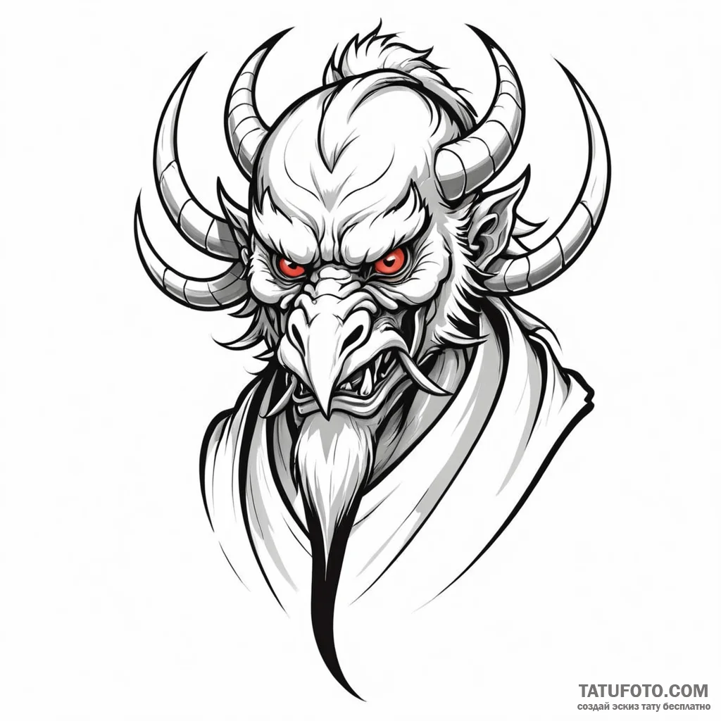 A tengu with a long nose — эскиз тату (№1749795752_0, 13.06.2025 06:22) — Tatufoto.com