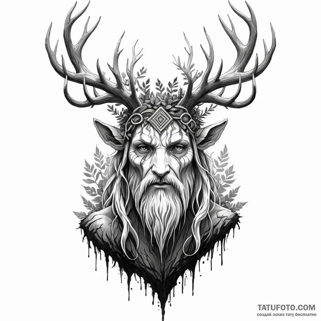 A slavic leshy (forest spirit) — эскиз тату (№1749795909_0, 13.06.2025 06:25) — Tatufoto.com