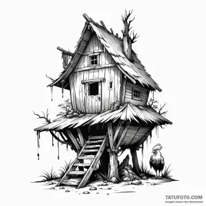 Baba yaga's hut on chicken legs - эскиз тату (№1749795977_0, 13.06.2025 06:26) — Tatufoto.com