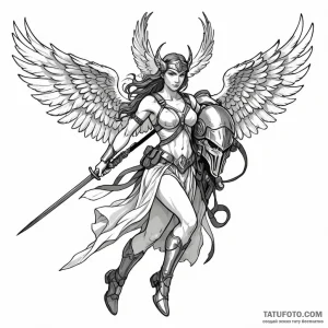 A valkyrie carrying a fallen soldier - эскиз тату (№1749796042_0, 13.06.2025 06:27) — Tatufoto.com