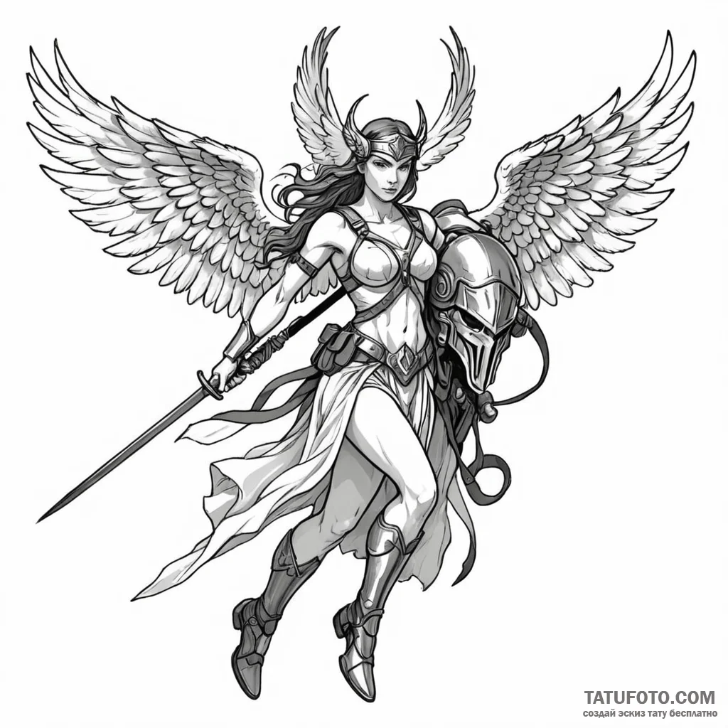 A valkyrie carrying a fallen soldier - эскиз тату (№1749796042_0, 13.06.2025 06:27) — Tatufoto.com