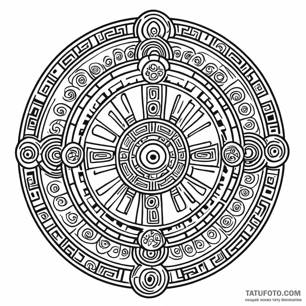 A mayan calendar stone - эскиз тату (№1749797031_0, 13.06.2025 06:43) — Tatufoto.com