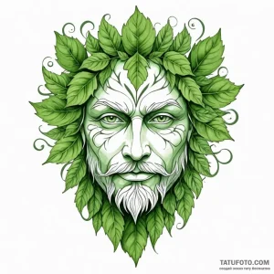 The green man face made of leaves - эскиз тату (№1749797229_0, 13.06.2025 06:47) — Tatufoto.com