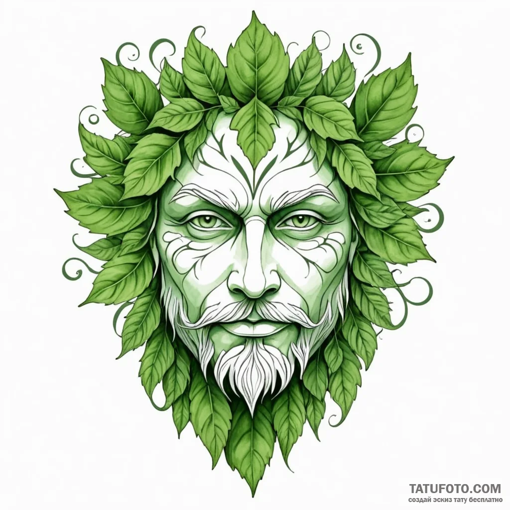The green man face made of leaves - эскиз тату (№1749797229_0, 13.06.2025 06:47) — Tatufoto.com