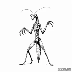 A praying mantis in a martial arts pose - эскиз тату (№1749797772_0, 13.06.2025 06:56) — Tatufoto.com
