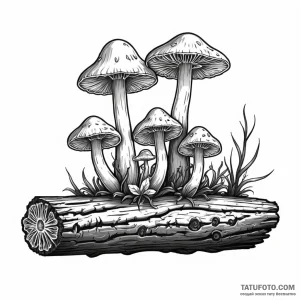 Bioluminescent mushrooms on a log - эскиз тату (№1749797840_0, 13.06.2025 06:57) — Tatufoto.com