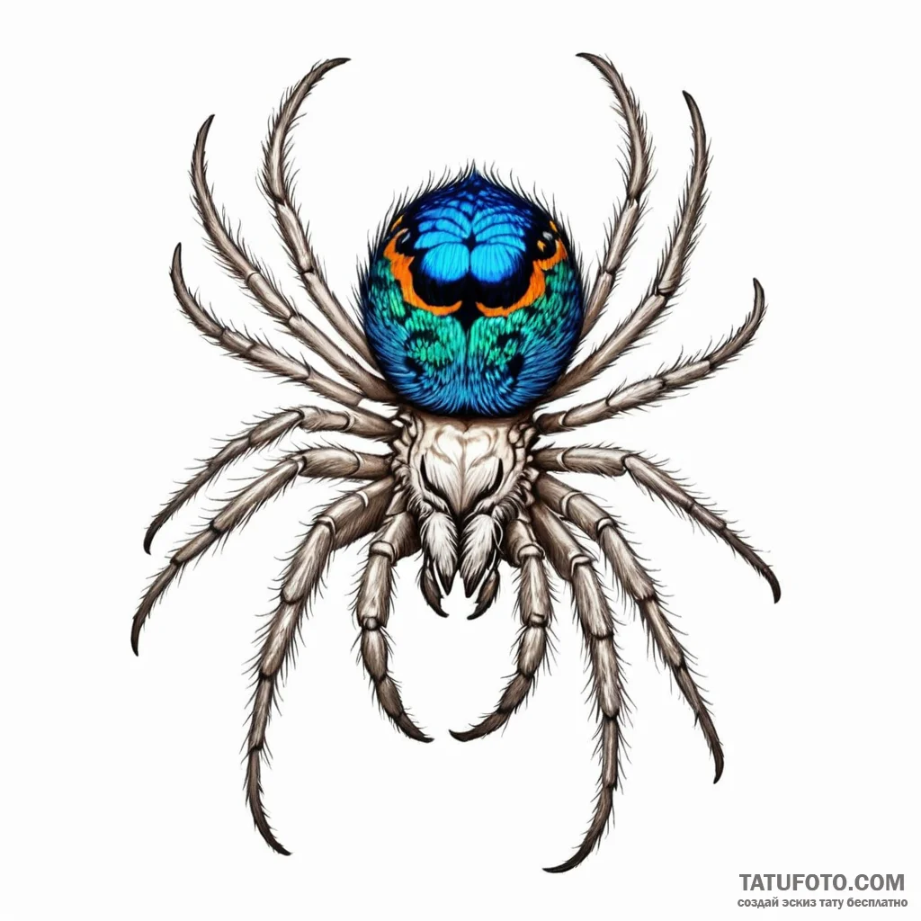 A peacock spider showing its colors — эскиз тату (№1749798174_0, 13.06.2025 07:02) — Tatufoto.com