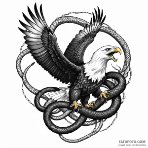 An eagle fighting a snake - эскиз тату (№1749798307_0, 13.06.2025 07:05) — Tatufoto.com