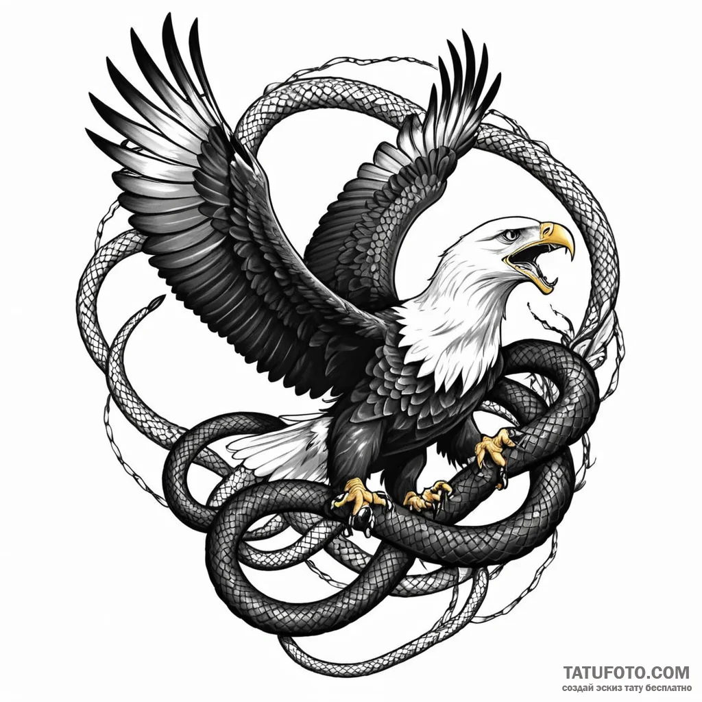 An eagle fighting a snake — эскиз тату (№1749798307_0, 13.06.2025 07:05) — Tatufoto.com
