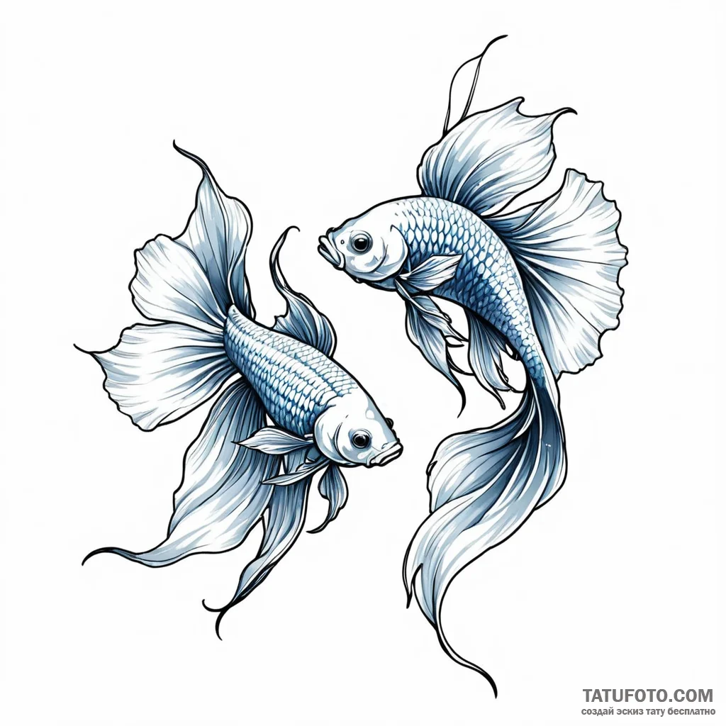 Two fighting fish (siamese fighting fish) — эскиз тату (№1749798373_0, 13.06.2025 07:06) — Tatufoto.com