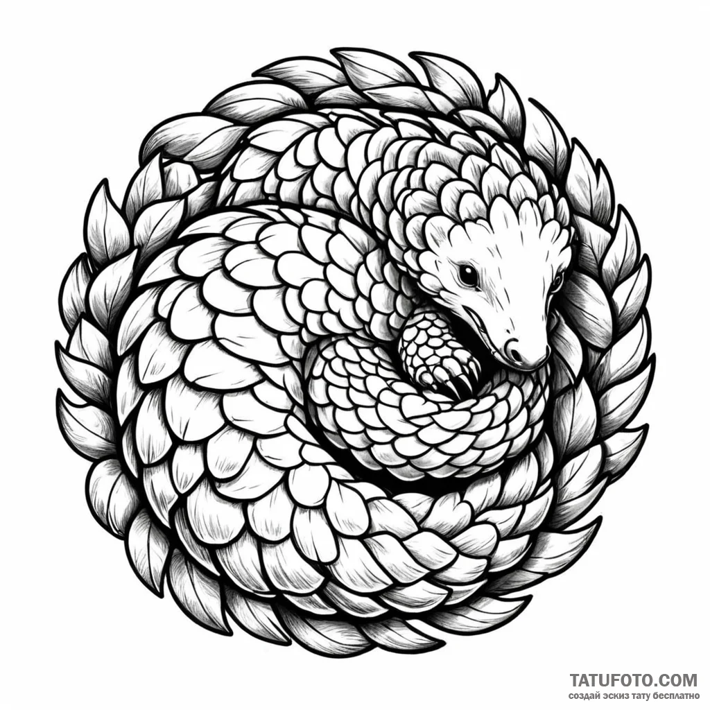 A pangolin curled up — эскиз тату (№1749798576_0, 13.06.2025 07:09) — Tatufoto.com