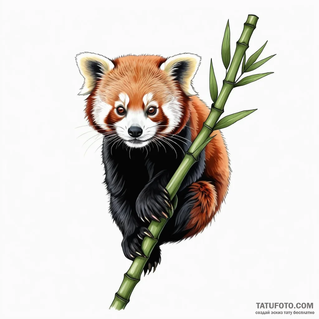 A red panda on a bamboo stalk — эскиз тату (№1749798773_0, 13.06.2025 07:12) — Tatufoto.com