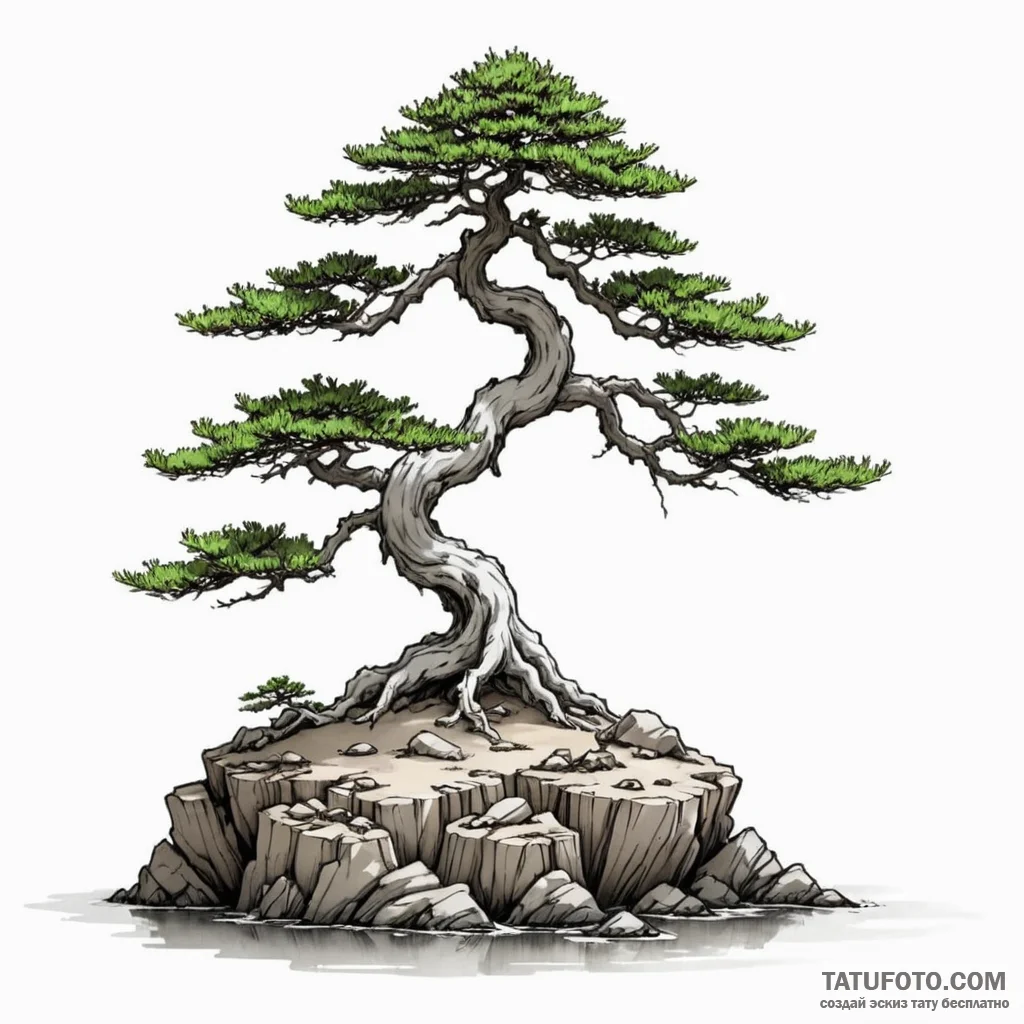 A bonsai tree on a cliff edge (is there, but... - эскиз тату (№1749799158_0, 13.06.2025 07:19) — Tatufoto.com