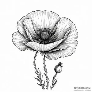 A poppy flower field - эскиз тату (№1749799221_0, 13.06.2025 07:20) — Tatufoto.com