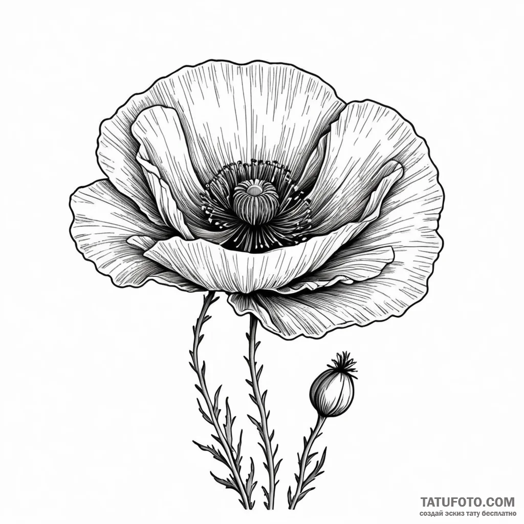 A poppy flower field — эскиз тату (№1749799221_0, 13.06.2025 07:20) — Tatufoto.com