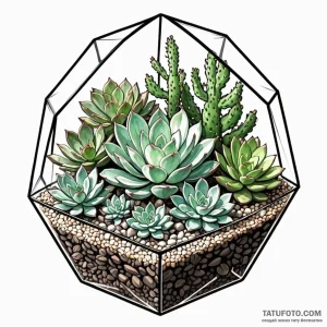 A terrarium with succulents - эскиз тату (№1749799604_0, 13.06.2025 07:26) — Tatufoto.com