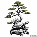 A bonsai tree growing on a turtle’s back — эскиз тату (№1749799735_0, 13.06.2025 07:28) — Tatufoto.com