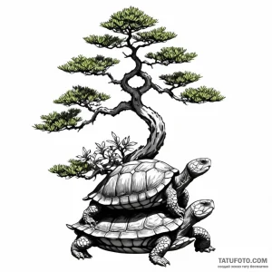 A bonsai tree growing on a turtle's back - эскиз тату (№1749799735_0, 13.06.2025 07:28) — Tatufoto.com