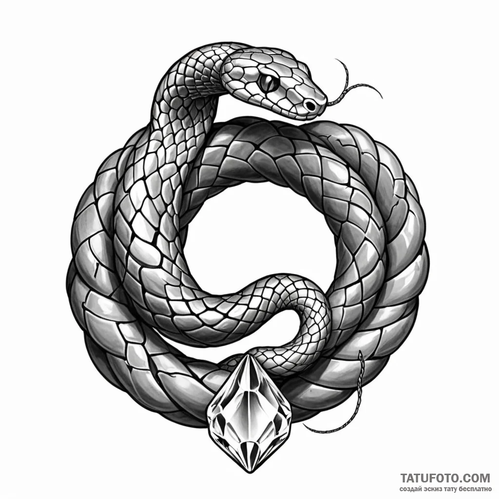 A snake coiled around a crystal - эскиз тату (№1749799804_0, 13.06.2025 07:30) — Tatufoto.com