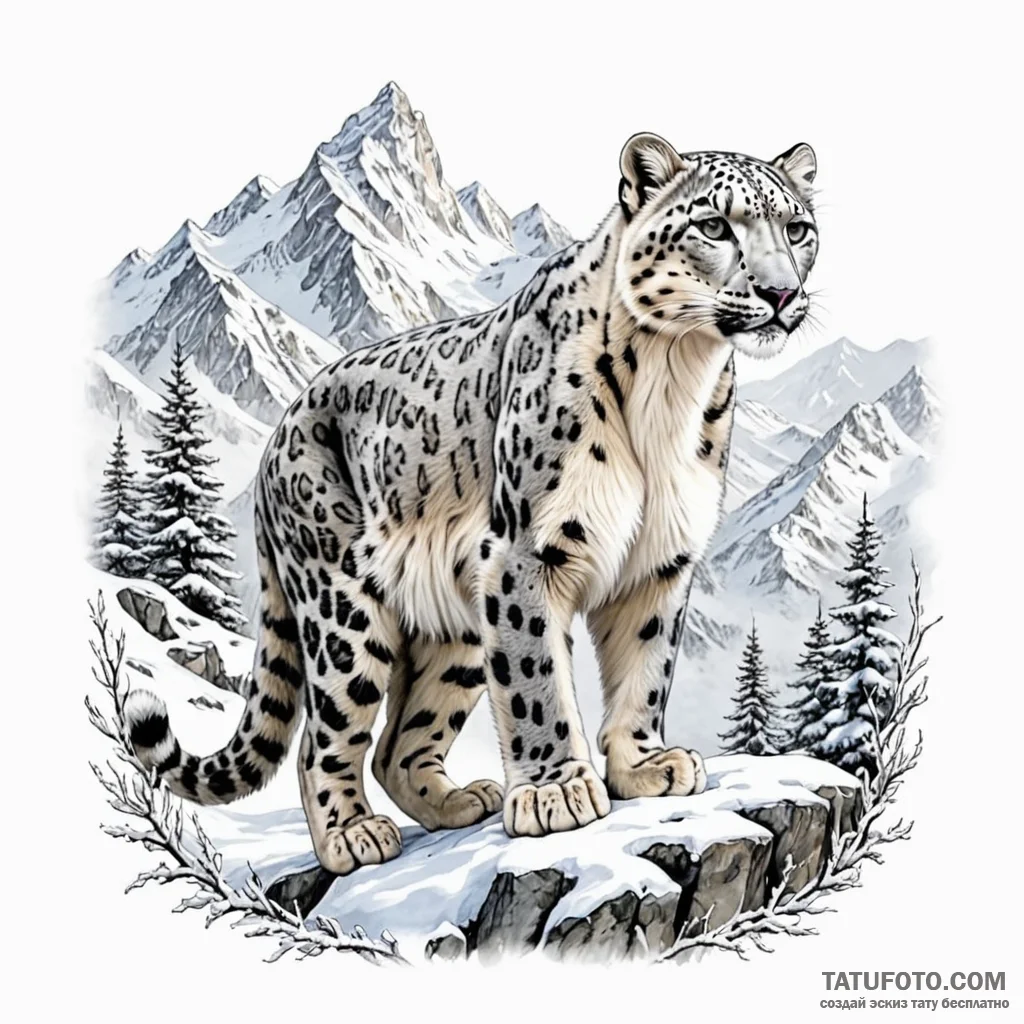A snow leopard in the mountains (is there, bu... - эскиз тату (№1749799869_0, 13.06.2025 07:31) — Tatufoto.com