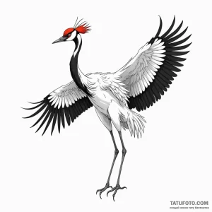 A red-crowned crane dancing - эскиз тату (№1749799935_0, 13.06.2025 07:32) — Tatufoto.com